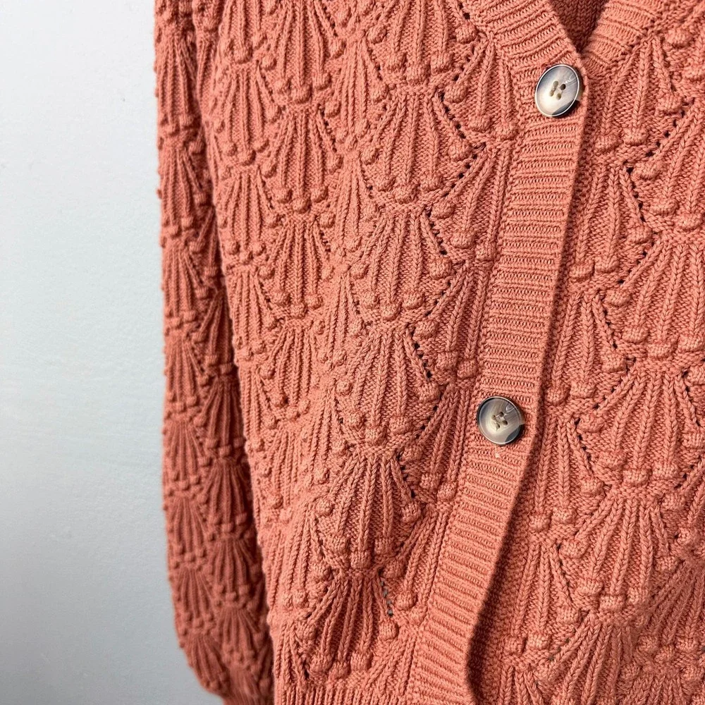 Driftwood Cardigan Women Size M Spice Orange Textured Shell Knit Balloon Sleeve - Picture 9 of 9
